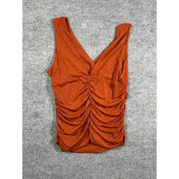 Anthropologie Double V Mesh Ruched Sleeveless Burnt Orange Tank Top Blouse XL - Picture 2 of 5